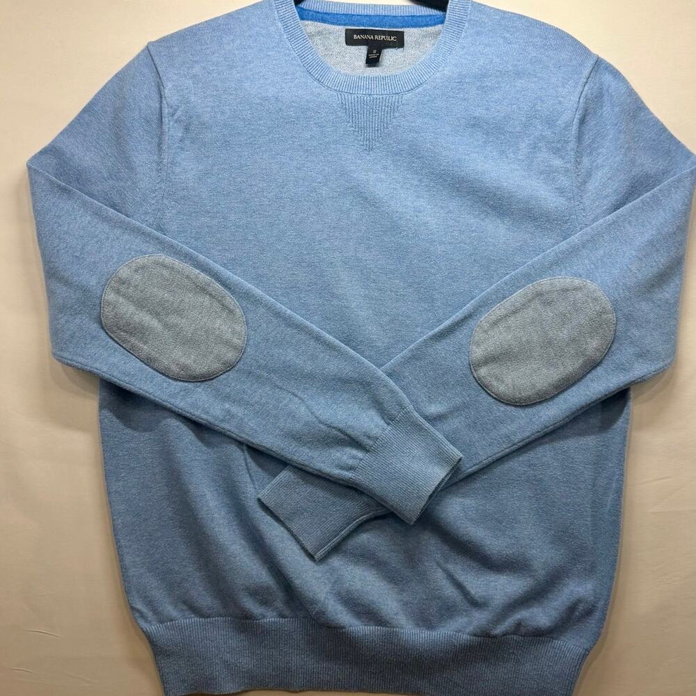 Banana Republic Elbow Patch Light Blue 100% Cotton Crewneck Sweater – Small